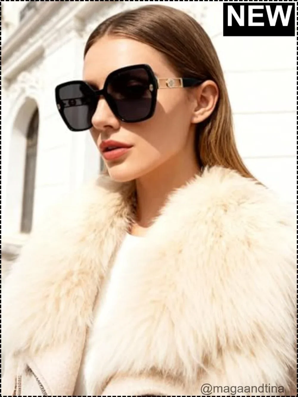 Retro Oversized 70s Sunglasses UV400 Plastic Frame with Zirconia Accents